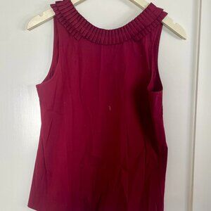 Theory Burgundy Shell / Sleeveless Blouse with Neck Details Sz P